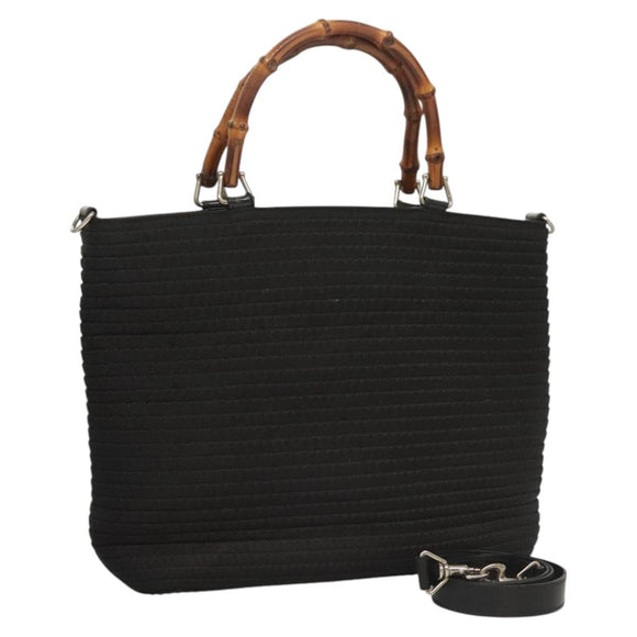 GUCCI Bamboo Hand Bag Canvas 2way Black Silver 000 1998 0540 Auth BD2082