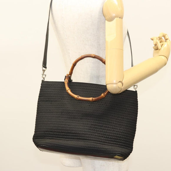 GUCCI Bamboo Hand Bag Canvas 2way Black Silver 000 1998 0540 Auth BD2082