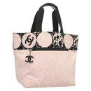CHANEL COCO Mark Tote Bag Canvas Pink Silver CC Auth BD2095-1