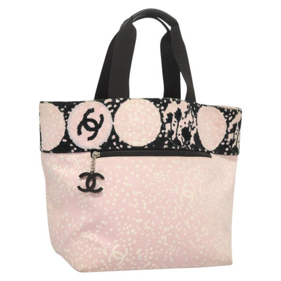 CHANEL COCO Mark Tote Bag Canvas Pink Silver CC Auth BD2095
