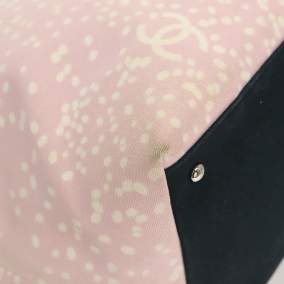 CHANEL COCO Mark Tote Bag Canvas Pink Silver CC Auth BD2095