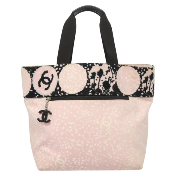 CHANEL COCO Mark Tote Bag Canvas Pink Silver CC Auth BD2095
