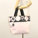 CHANEL COCO Mark Tote Bag Canvas Pink Silver CC Auth BD2095-23