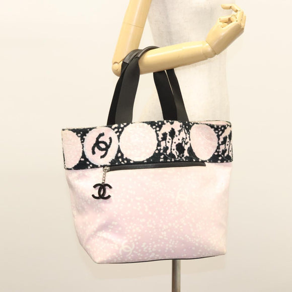 CHANEL COCO Mark Tote Bag Canvas Pink Silver CC Auth BD2095