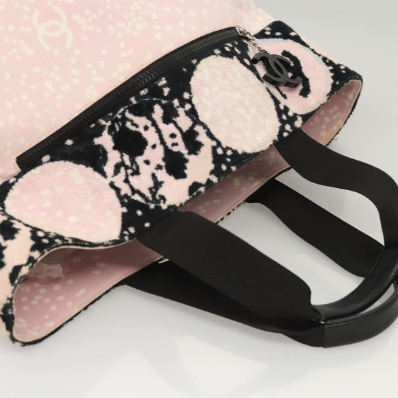 CHANEL COCO Mark Tote Bag Canvas Pink Silver CC Auth BD2095