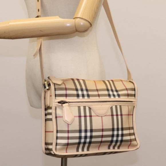 BURBERRY Nova Check Shoulder Bag PVC Beige Auth BD210