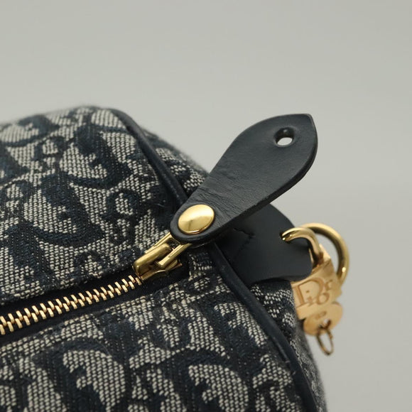 Christian Dior Trotter Canvas Boston Bag 2way Navy Gold Auth BD2104SAV