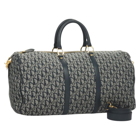 Christian Dior Trotter Canvas Boston Bag 2way Navy Gold Auth BD2104SAV