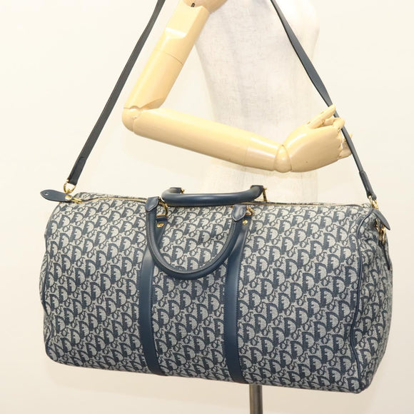Christian Dior Trotter Canvas Boston Bag 2way Navy Gold Auth BD2104SAV