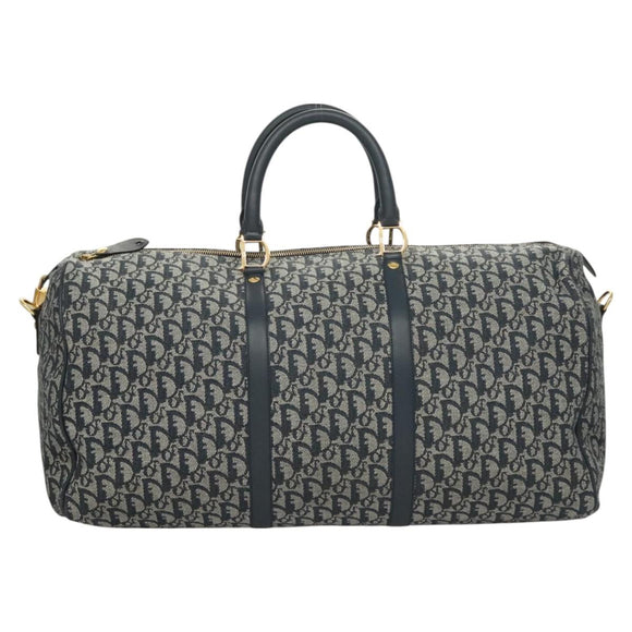 Christian Dior Trotter Canvas Boston Bag 2way Navy Gold Auth BD2104SAV