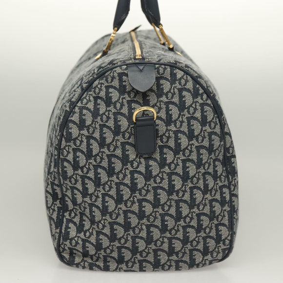 Christian Dior Trotter Canvas Boston Bag 2way Navy Gold Auth BD2104SAV