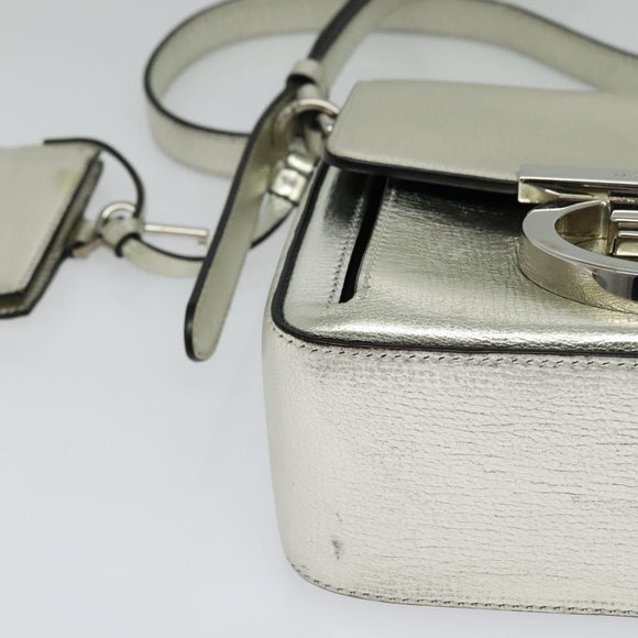 Salvatore Ferragamo Gancini Bag Leather Champagne Gold Silver Auth BD2119