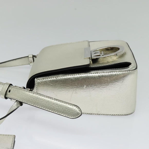 Salvatore Ferragamo Gancini Bag Leather Champagne Gold Silver Auth BD2119