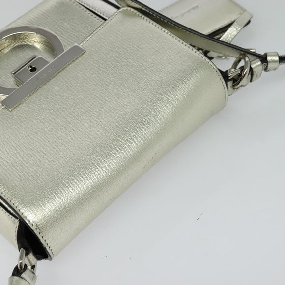 Salvatore Ferragamo Gancini Bag Leather Champagne Gold Silver Auth BD2119