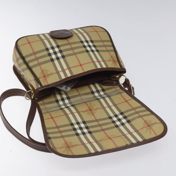 Burberrys Shoulder Bag PVC Beige Brown gold Auth BD212