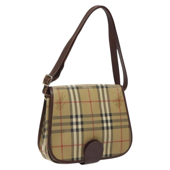 Burberrys Shoulder Bag PVC Beige Brown gold Auth BD212