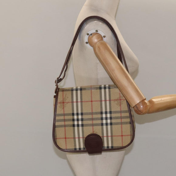 Burberrys Shoulder Bag PVC Beige Brown gold Auth BD212