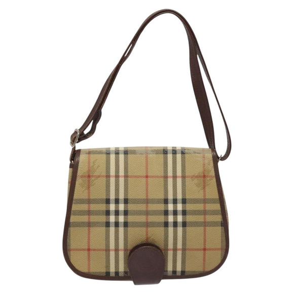 Burberrys Shoulder Bag PVC Beige Brown gold Auth BD212