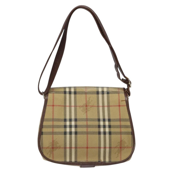 Burberrys Shoulder Bag PVC Beige Brown gold Auth BD212