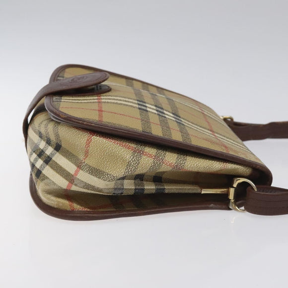 Burberrys Shoulder Bag PVC Beige Brown gold Auth BD212