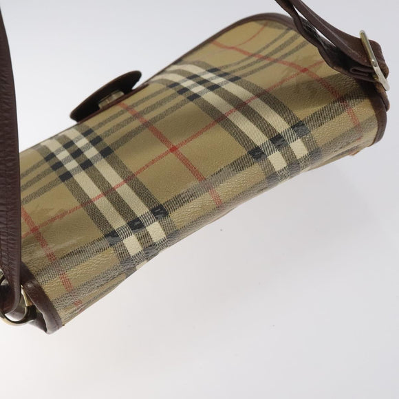Burberrys Shoulder Bag PVC Beige Brown gold Auth BD212