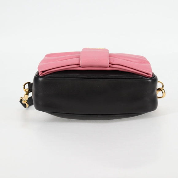 PRADA Ribbon Shoulder Bag Leather Black Gold Auth BD2127V