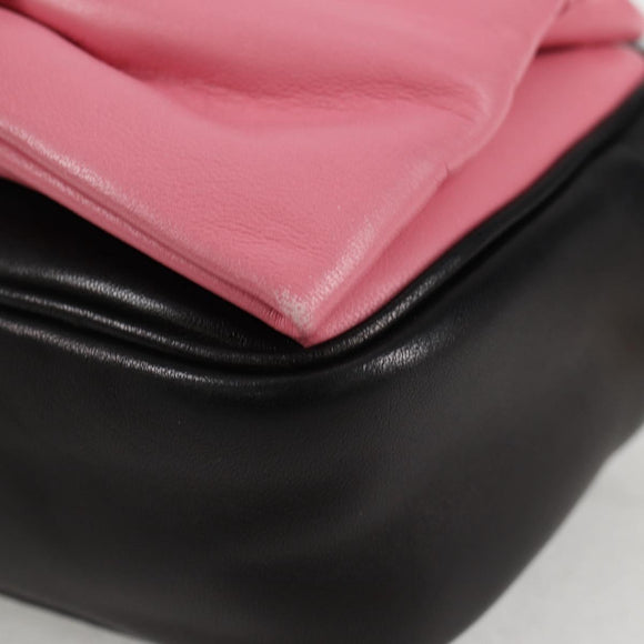 PRADA Ribbon Shoulder Bag Leather Black Gold Auth BD2127V