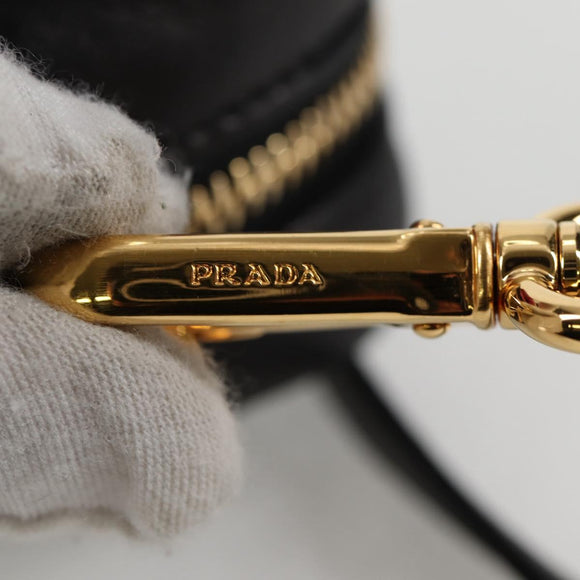 PRADA Ribbon Shoulder Bag Leather Black Gold Auth BD2127V