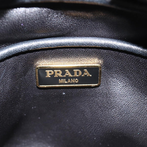 PRADA Ribbon Shoulder Bag Leather Black Gold Auth BD2127V