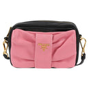 PRADA Ribbon Shoulder Bag Leather Black Gold Auth BD2127V-13