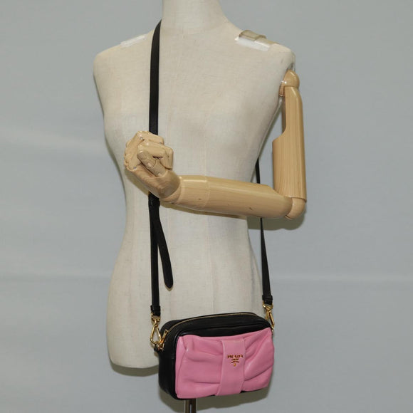 PRADA Ribbon Shoulder Bag Leather Black Gold Auth BD2127V