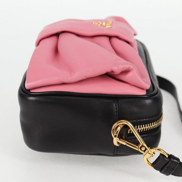 PRADA Ribbon Shoulder Bag Leather Black Gold Auth BD2127V