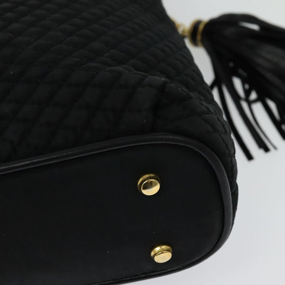 BALLY Chain Shoulder Bag Nylon Black Gold Auth BD2129