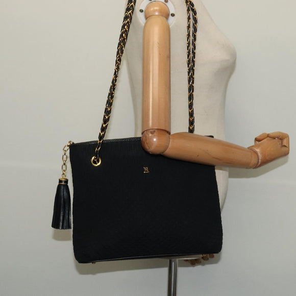 BALLY Chain Shoulder Bag Nylon Black Gold Auth BD2129