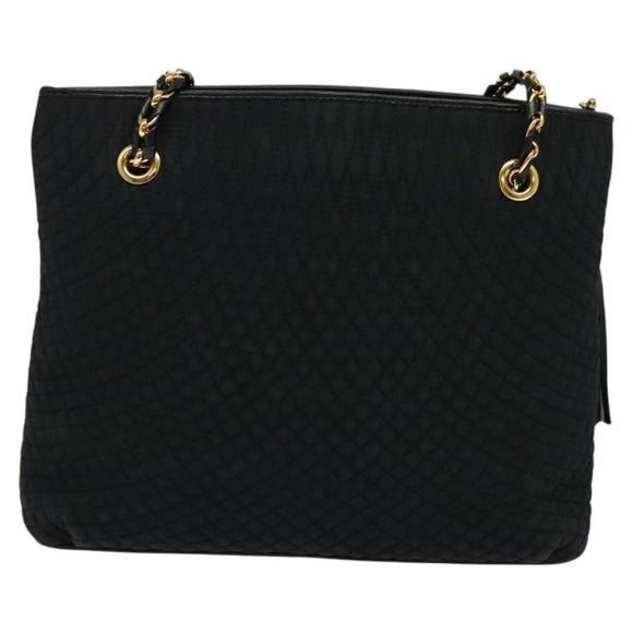 BALLY Chain Shoulder Bag Nylon Black Gold Auth BD2129