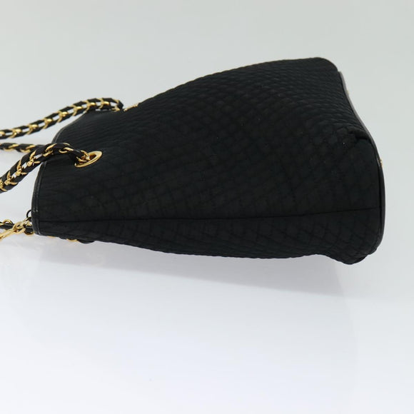 BALLY Chain Shoulder Bag Nylon Black Gold Auth BD2129
