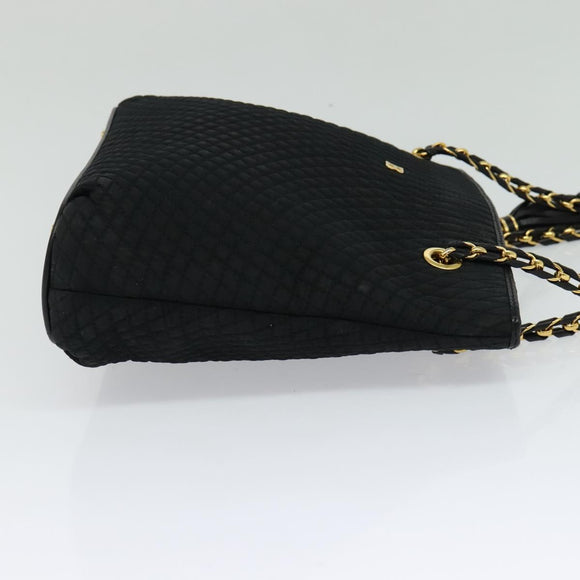 BALLY Chain Shoulder Bag Nylon Black Gold Auth BD2129
