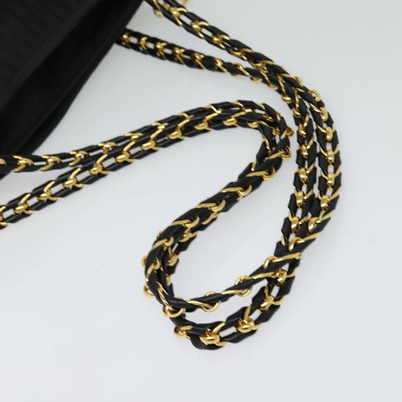 BALLY Chain Shoulder Bag Nylon Black Gold Auth BD2129