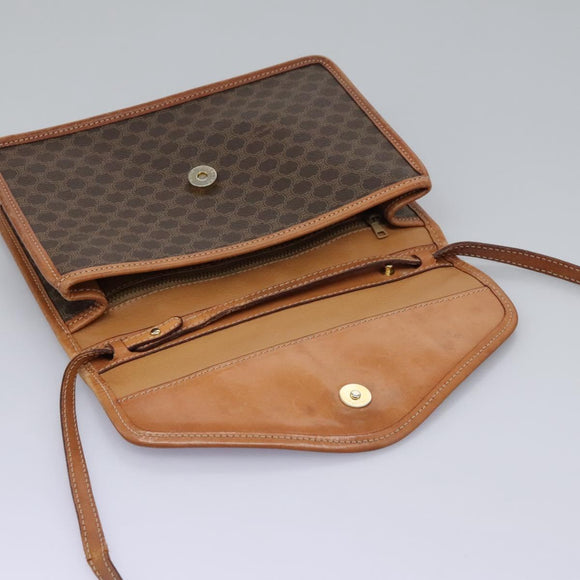 CELINE Macadam Canvas Shoulder Bag PVC Leather Brown Gold Auth BD213