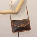 CELINE Macadam Canvas Shoulder Bag PVC Leather Brown Gold Auth BD213-23