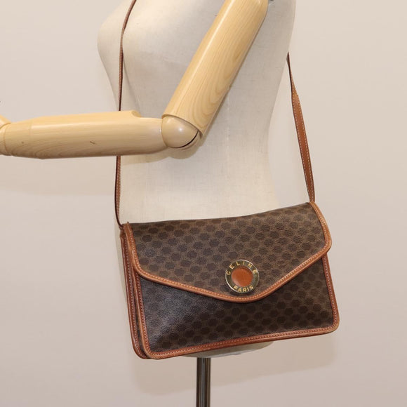 CELINE Macadam Canvas Shoulder Bag PVC Leather Brown Gold Auth BD213