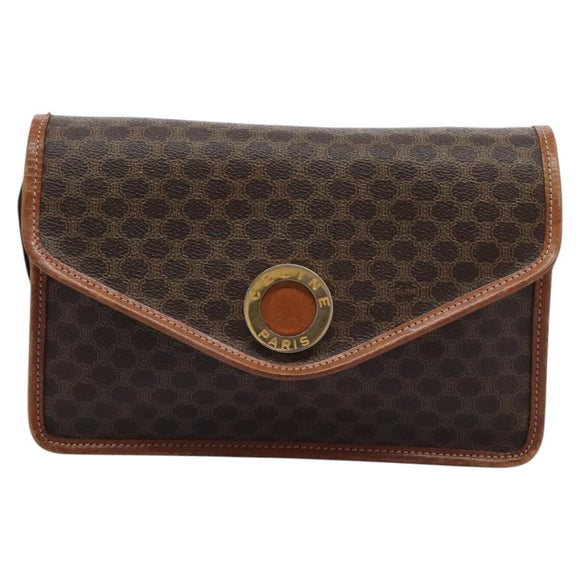 CELINE Macadam Canvas Shoulder Bag PVC Leather Brown Gold Auth BD213