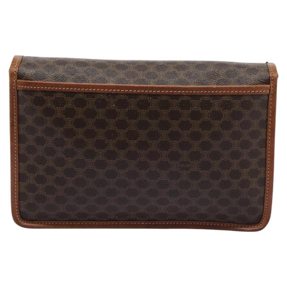 CELINE Macadam Canvas Shoulder Bag PVC Leather Brown Gold Auth BD213