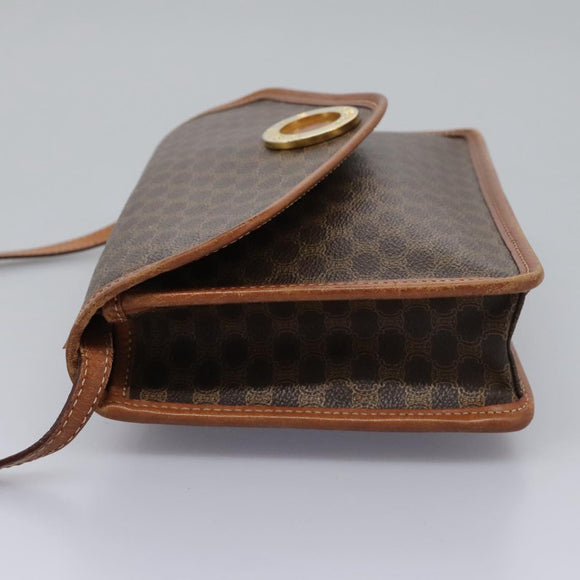 CELINE Macadam Canvas Shoulder Bag PVC Leather Brown Gold Auth BD213