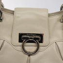 Salvatore Ferragamo Gancini Shoulder Bag Leather White Silver Auth BD2130-17