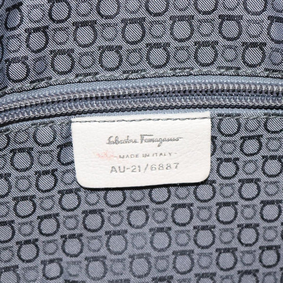 Salvatore Ferragamo Gancini Shoulder Bag Leather White Silver Auth BD2130