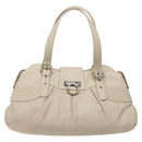 Salvatore Ferragamo Gancini Shoulder Bag Leather White Silver Auth BD2130-13