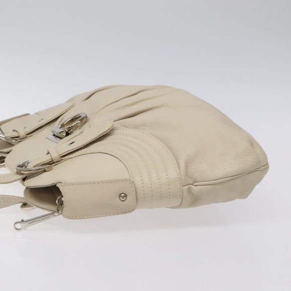 Salvatore Ferragamo Gancini Shoulder Bag Leather White Silver Auth BD2130