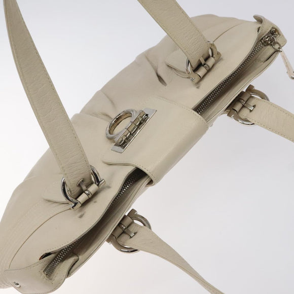 Salvatore Ferragamo Gancini Shoulder Bag Leather White Silver Auth BD2130