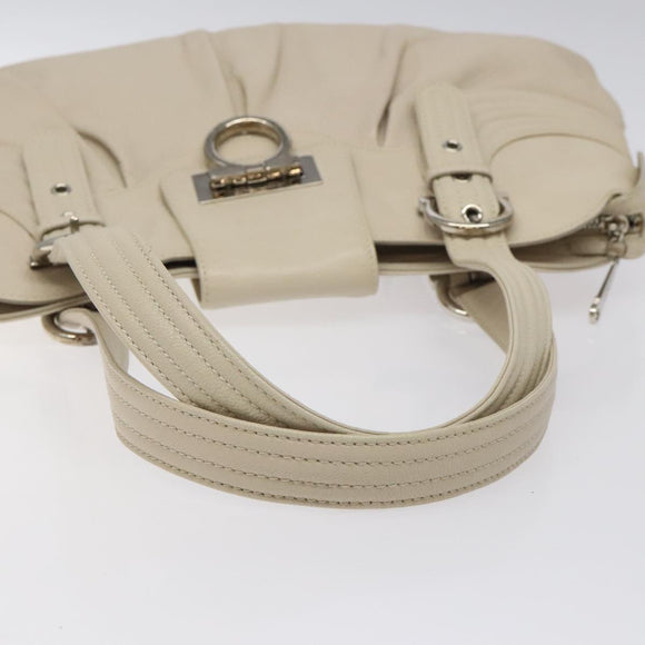 Salvatore Ferragamo Gancini Shoulder Bag Leather White Silver Auth BD2130